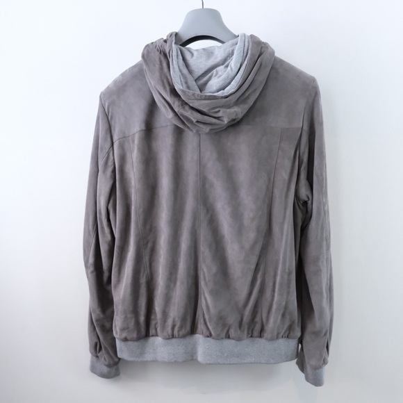 Gimo’s Lamb Suede Hooded Baseball Jacket - Picture 5 of 8